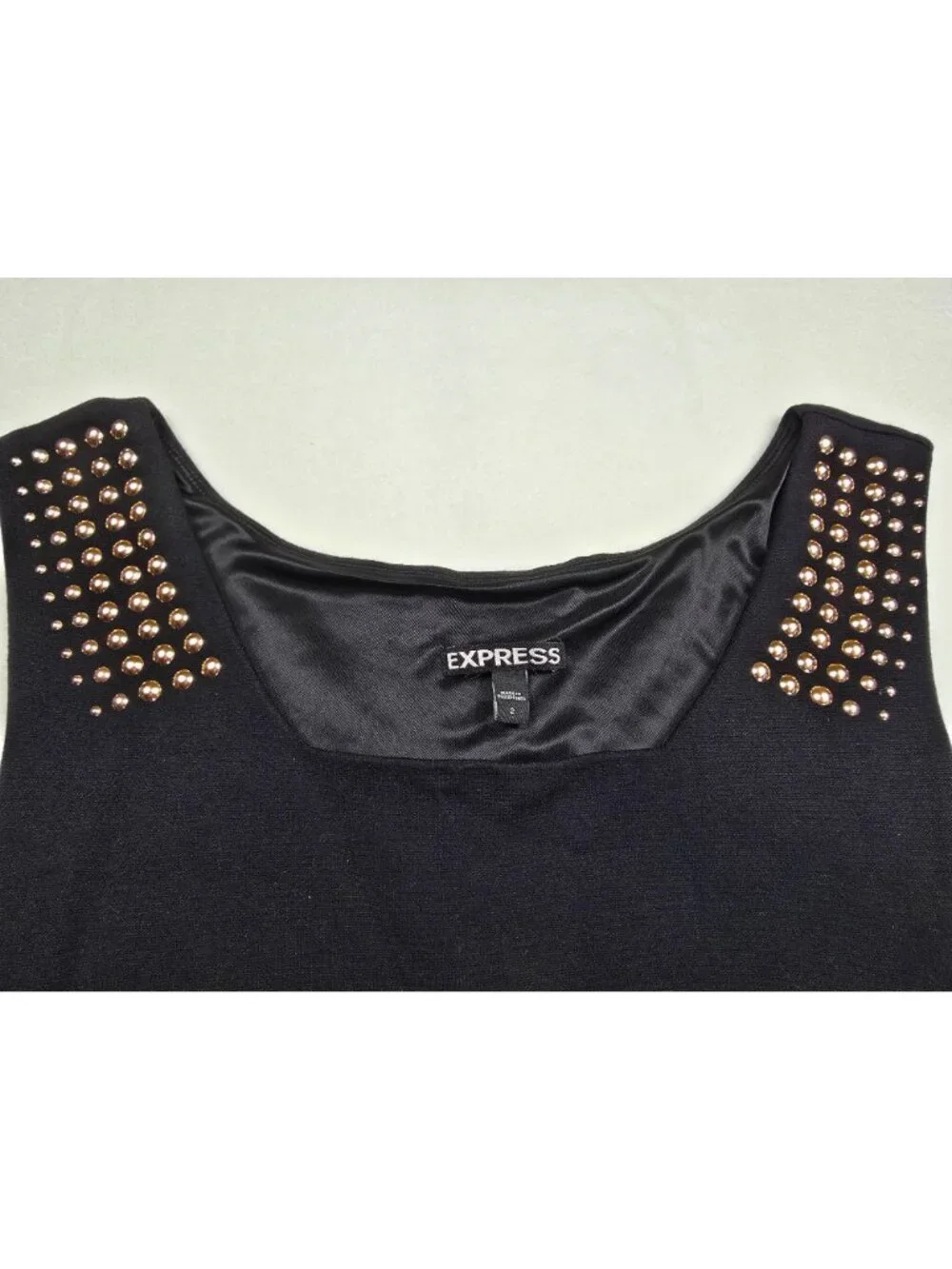 Express Black Studded Shoulder Sleeveless Bodycon Dress Size 2 - Picture 3 of 6
